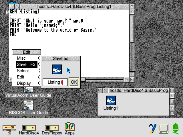 Typing Listing 1 into Edit